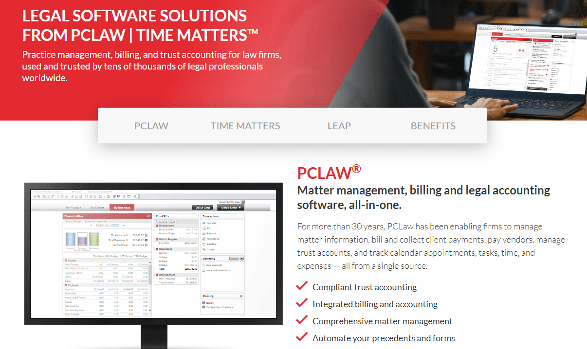 PCLaw delivers integrated legal accounting, billing, and trust management.