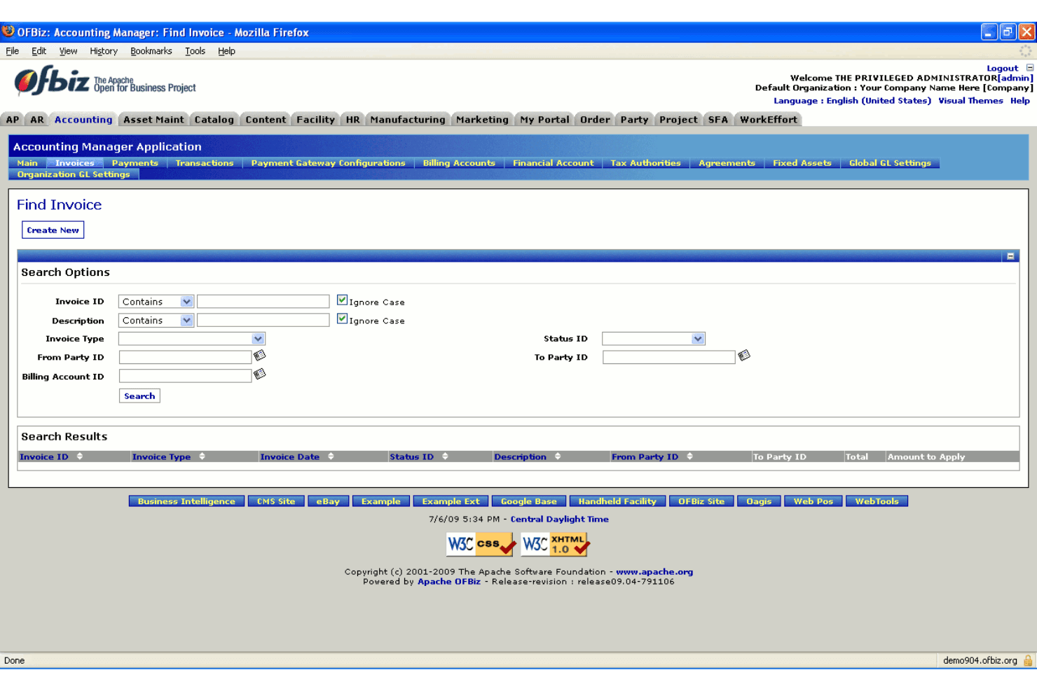 Apache OFBiz screenshot