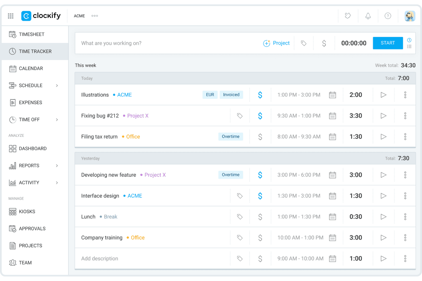 Clockify screenshot