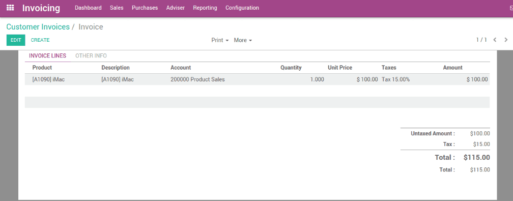 Odoo Accounting screenshot