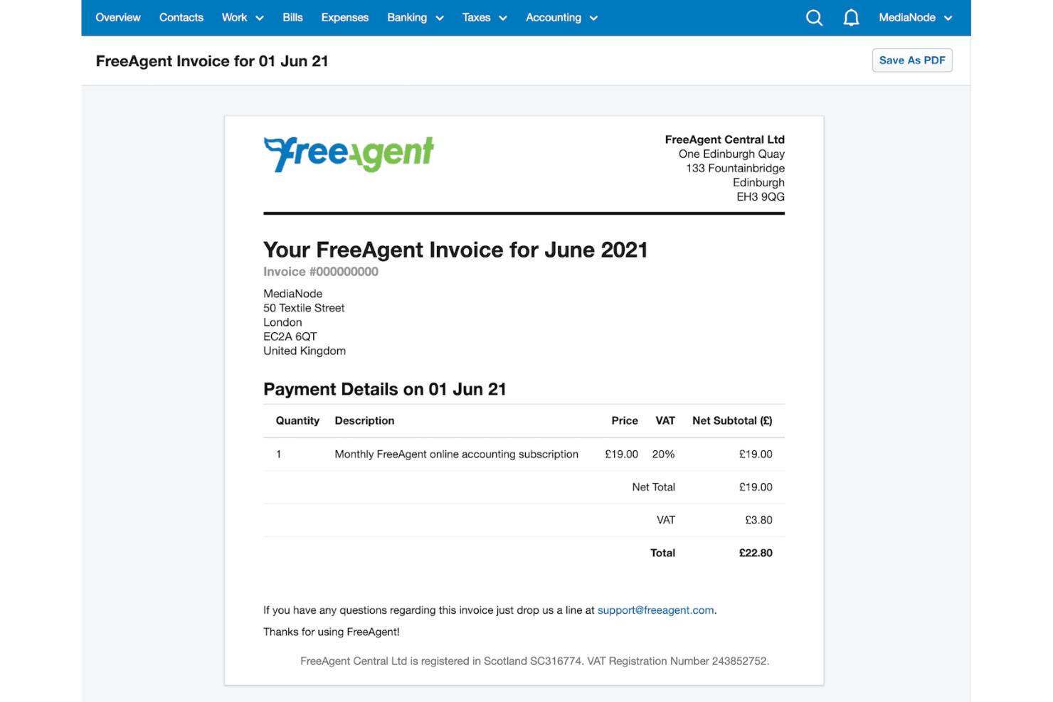 FreeAgent screenshot