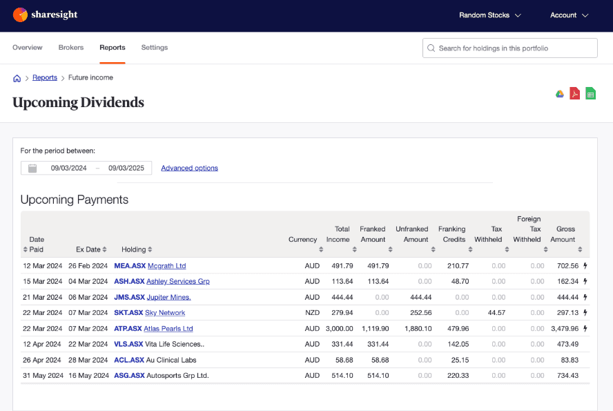 Sharesight screenshot