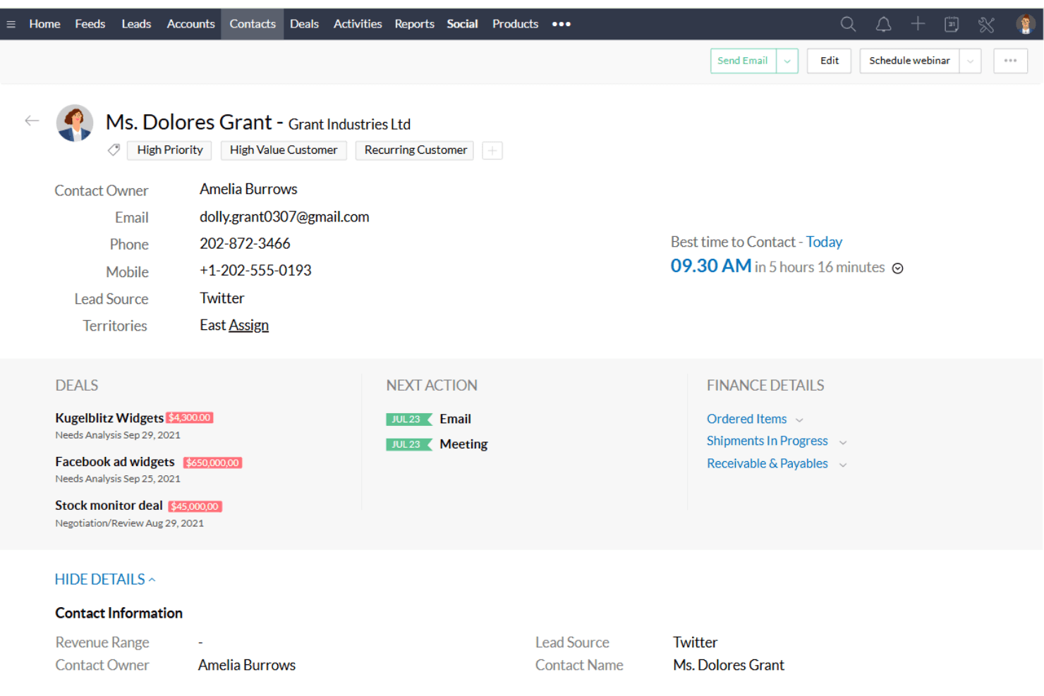 Zoho CRM screenshot
