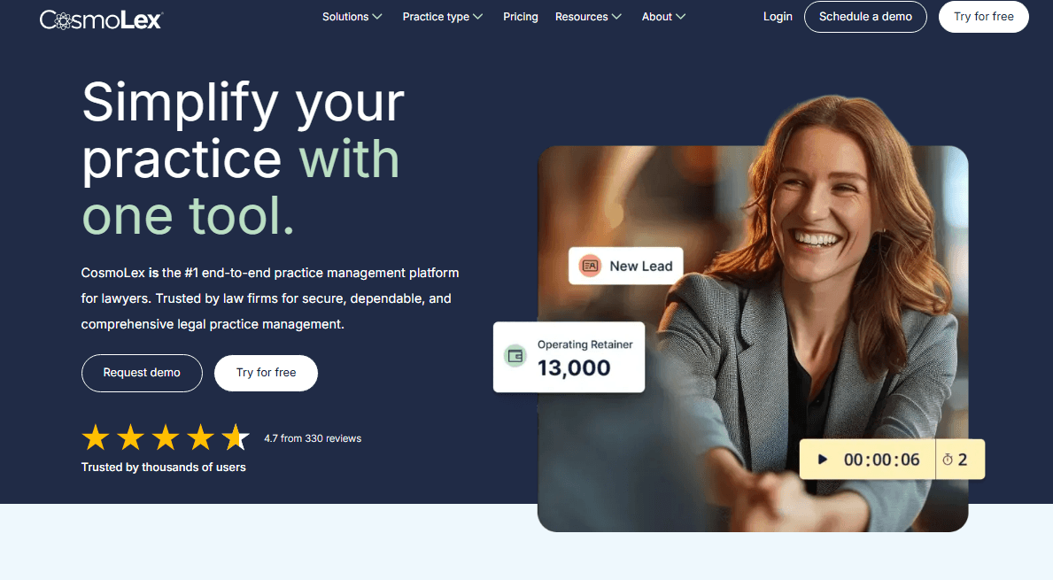 CosmoLex offers integrated, cloud-based legal billing and accounting tools.