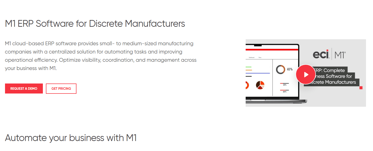 Manufacturing-focused ERP with integrated planning, inventory, finance, and shop floor control.