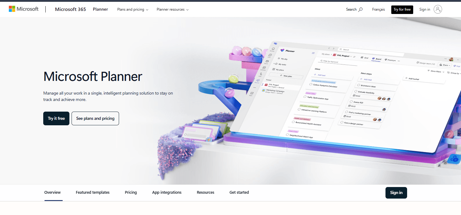 Plans, assigns, and tracks tasks with boards & charts across Microsoft 365.