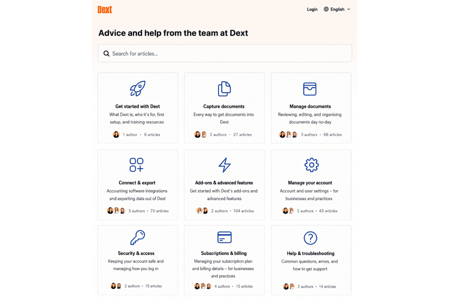 Dext support center with Help Centre and AI chat assistance.