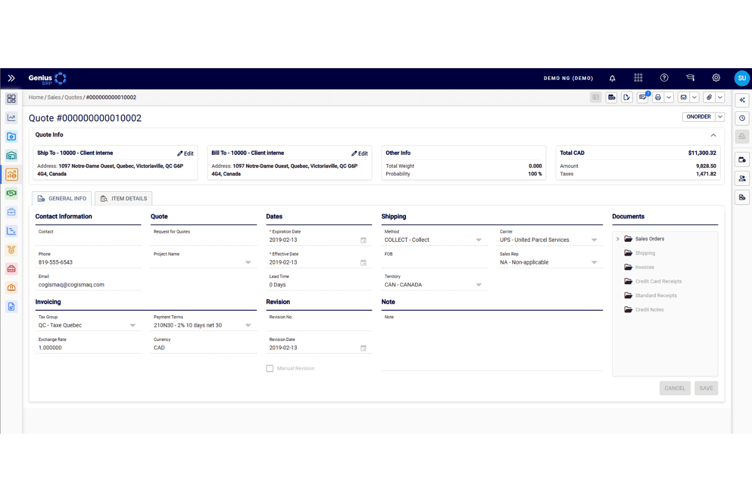 Genius ERP quote management