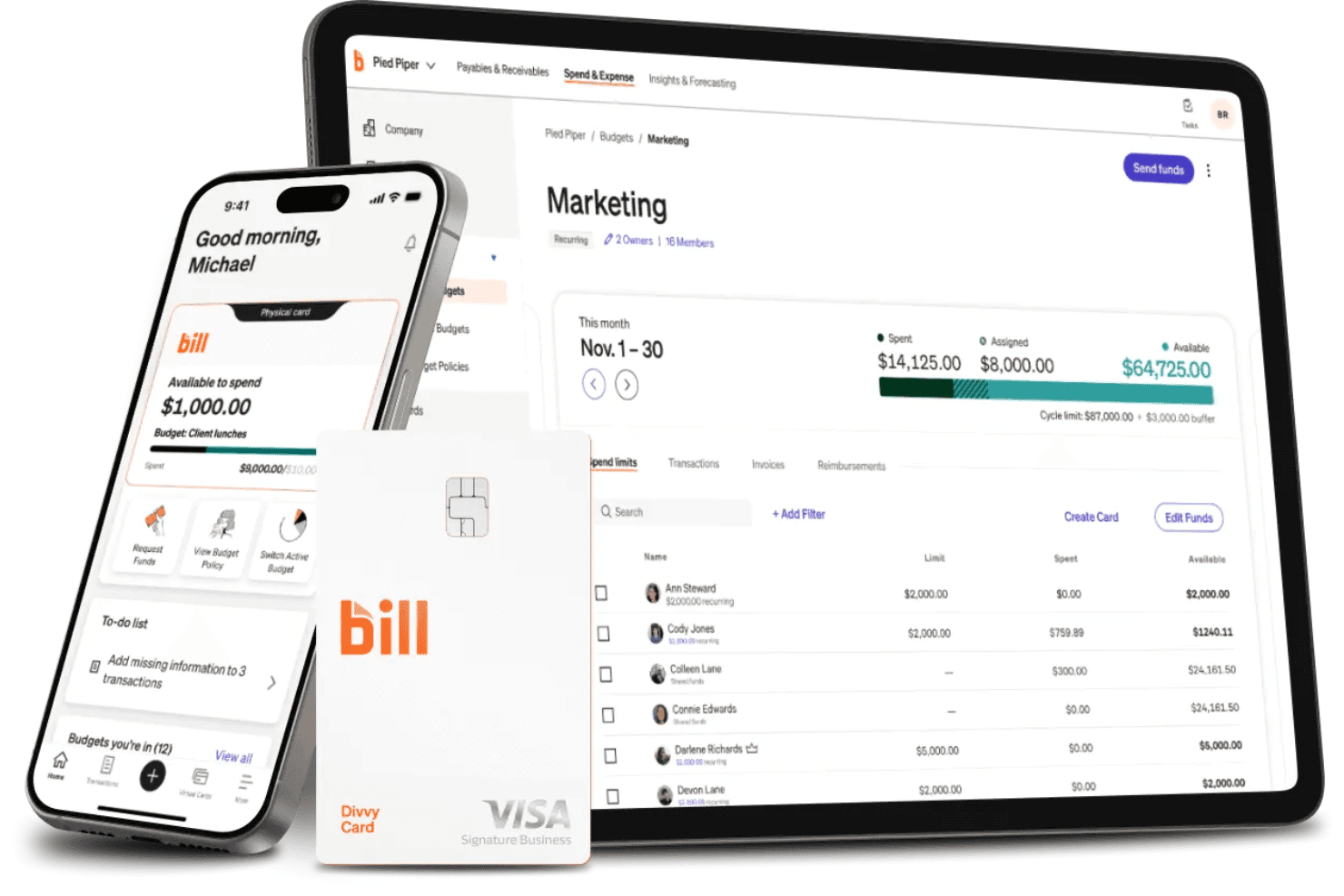 BILL unified AP, AR, spend management, and card workflows.