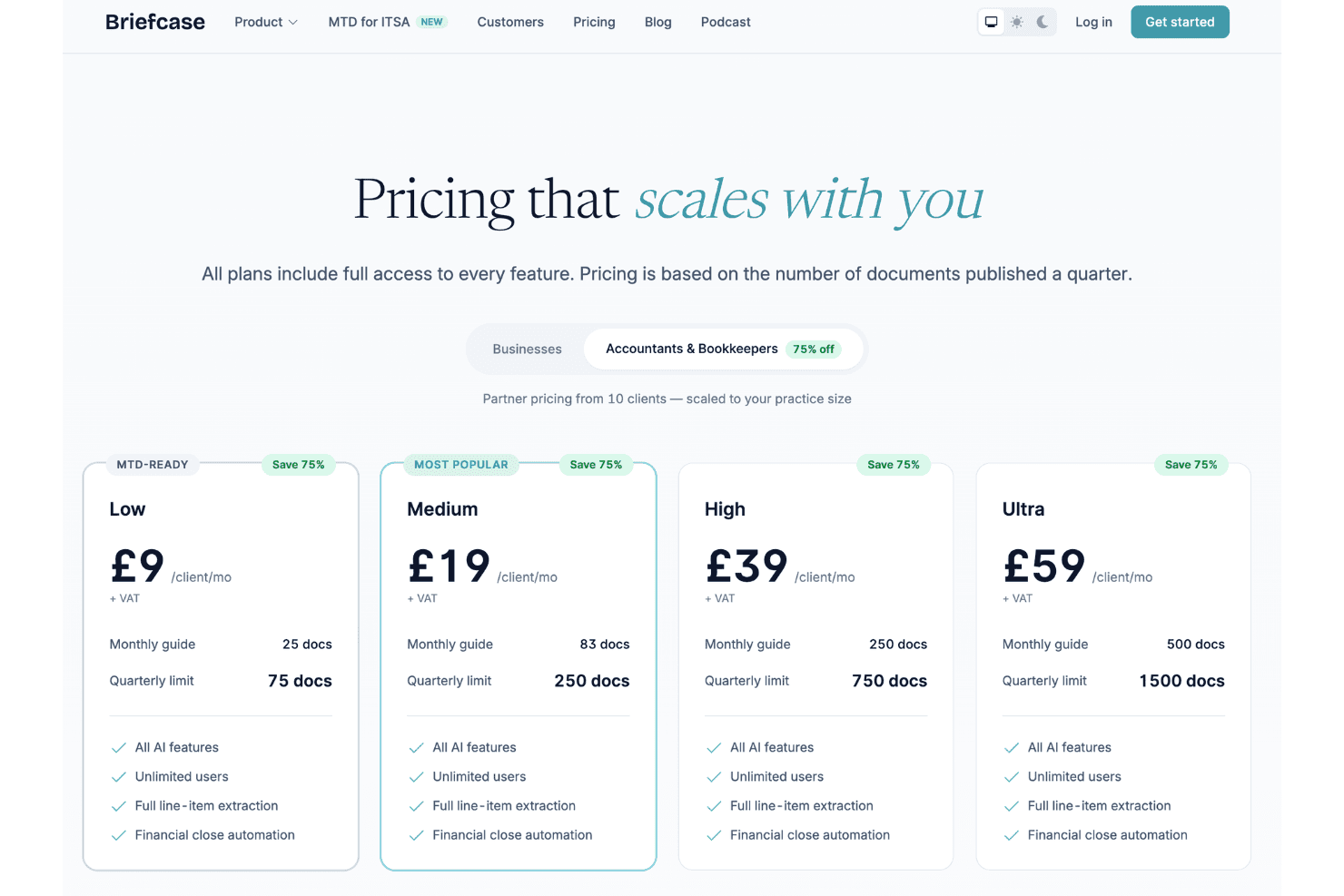 Briefcase pricing plans