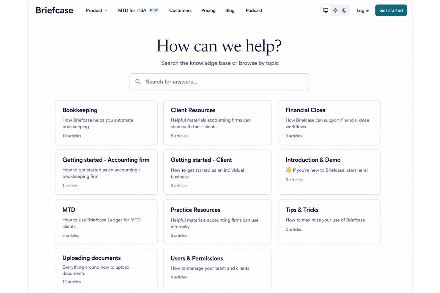 Briefcase customer support featuring live chat, knowledgeable support agents, help center, onboarding assistance, finance software documentation, troubleshooting resources, and responsive customer service.