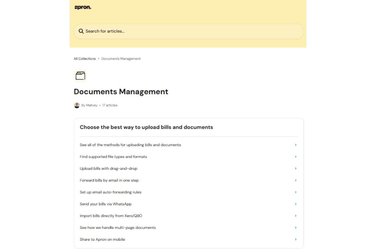 Apron onboarding guide with tutorials and setup resources.