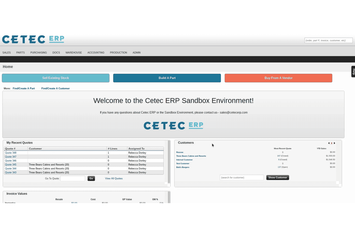 Cetec ERP interface with manufacturing, inventory, and quality workflows.