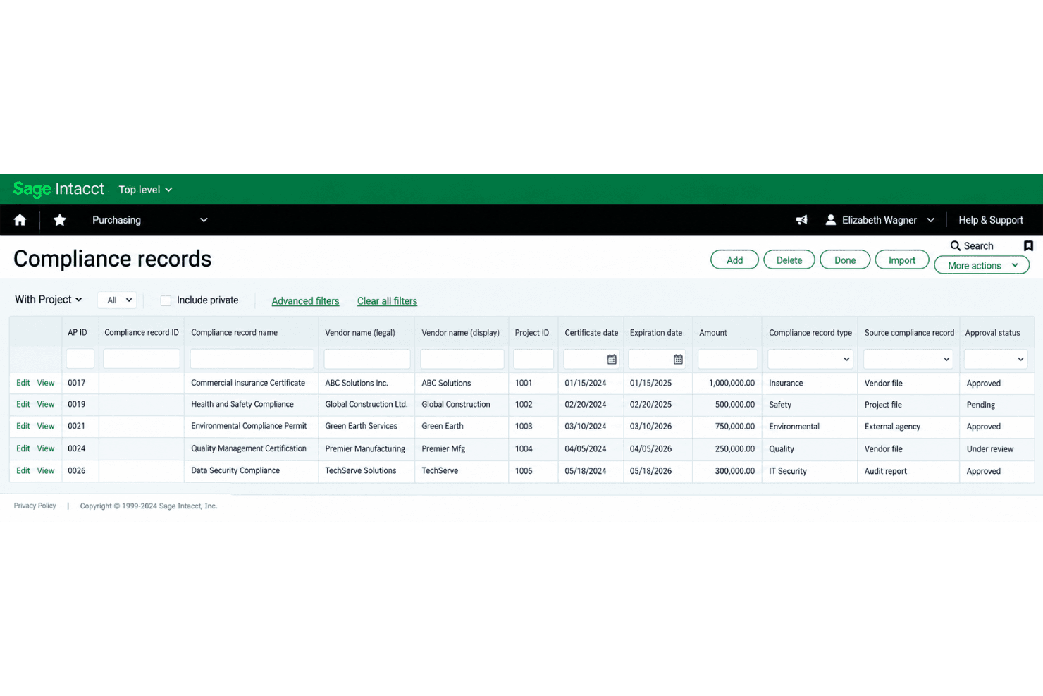 Sage Intacct audit tracking with change logs and compliance reports.