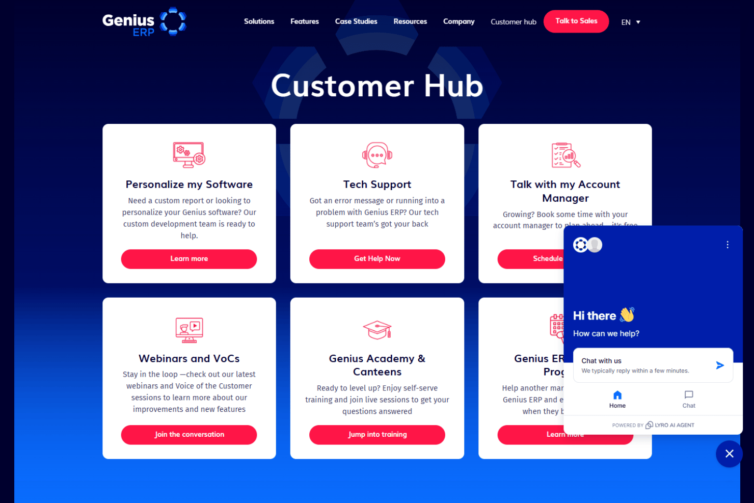 Genius ERP customer hub