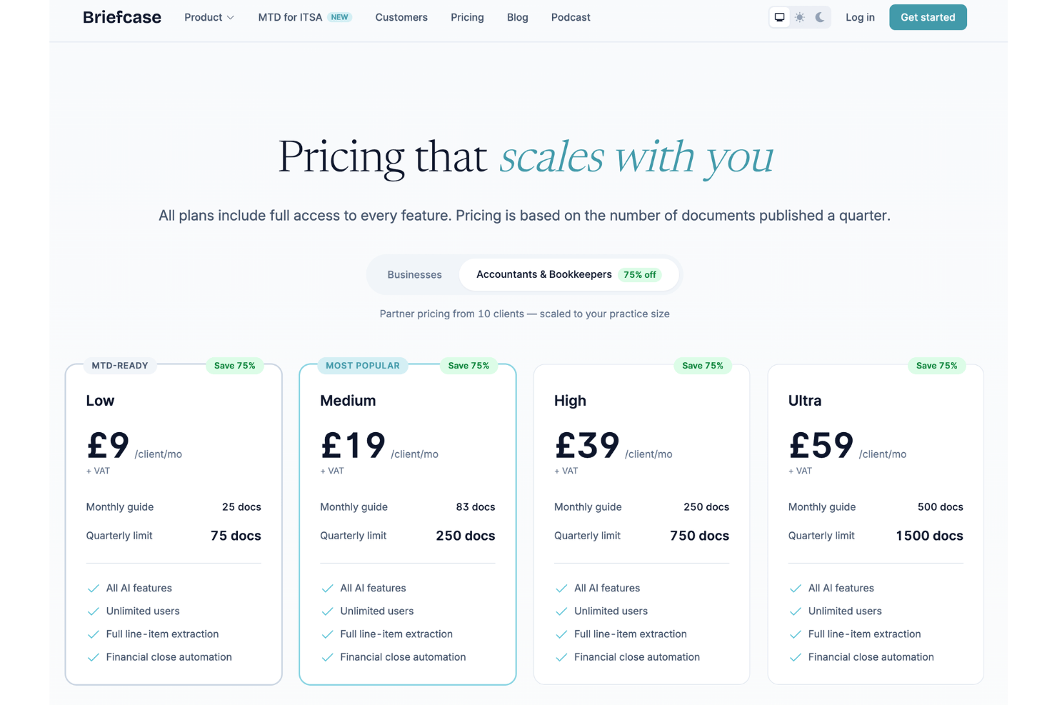 Briefcase pricing plans