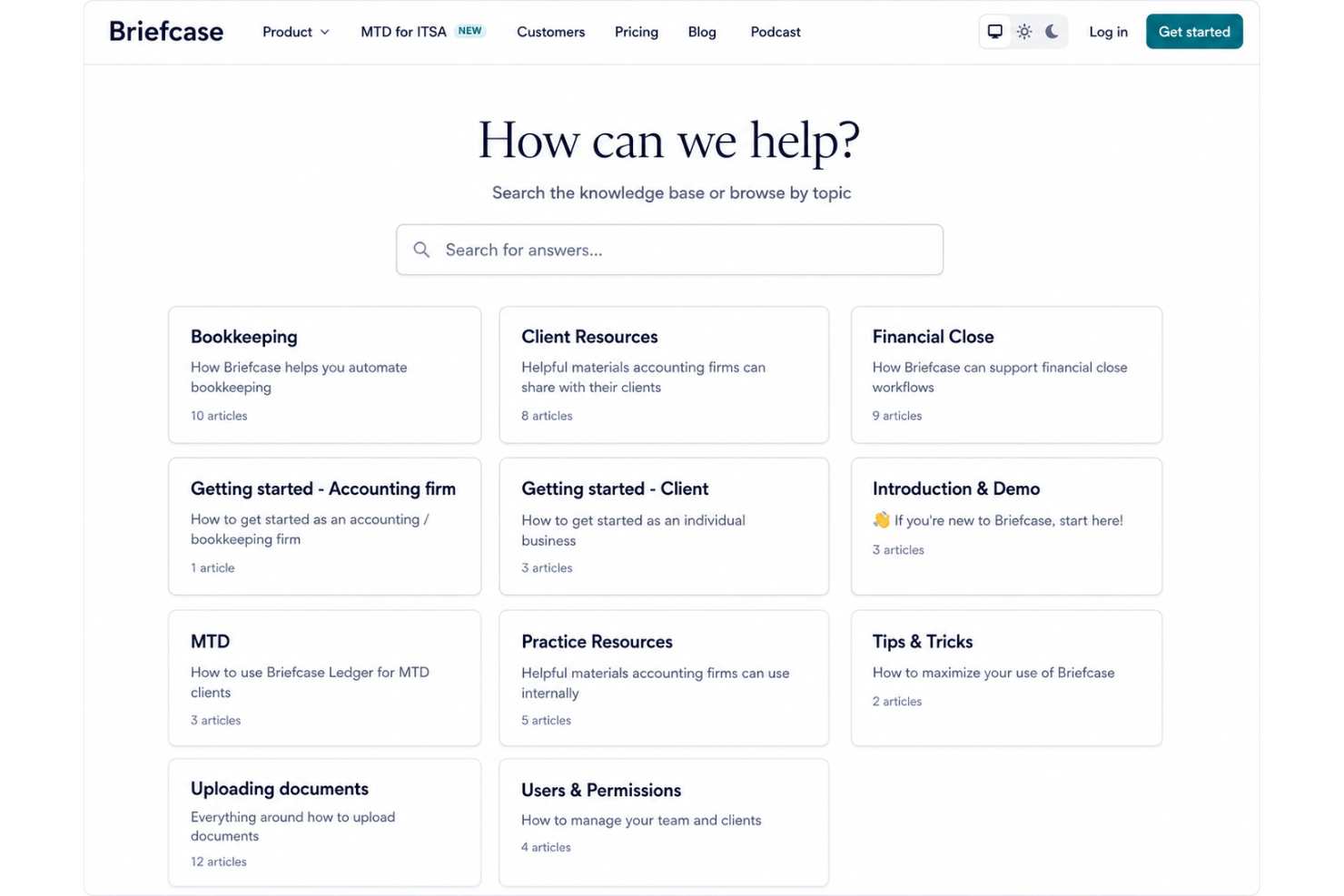 Briefcase customer support featuring live chat, knowledgeable support agents, help center, onboarding assistance, finance software documentation, troubleshooting resources, and responsive customer service.