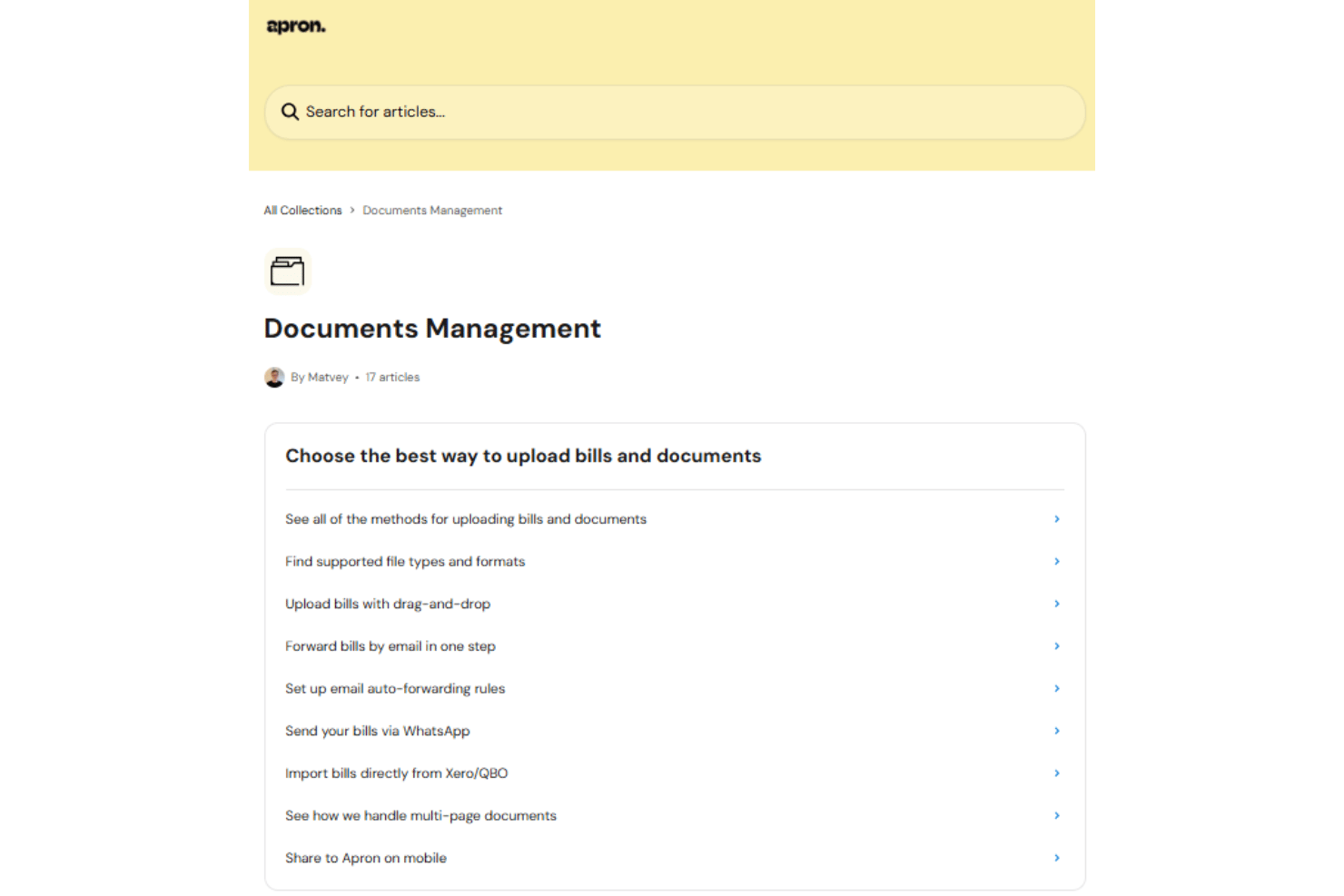 Apron onboarding guide with tutorials and setup resources.