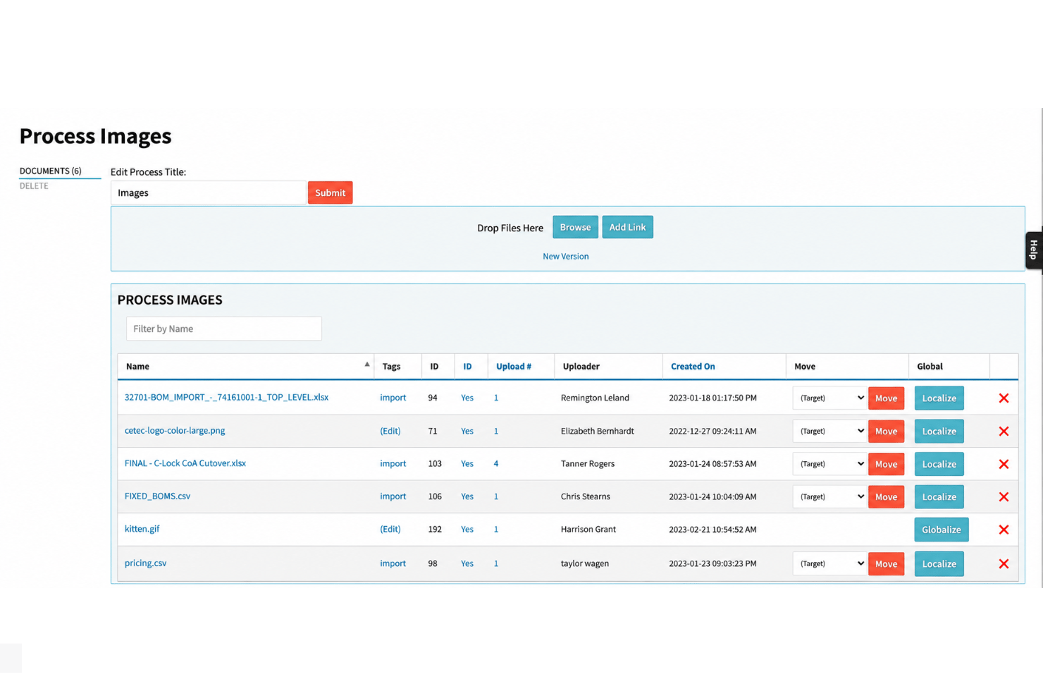 Cetec ERP document control with product revisions and change history.