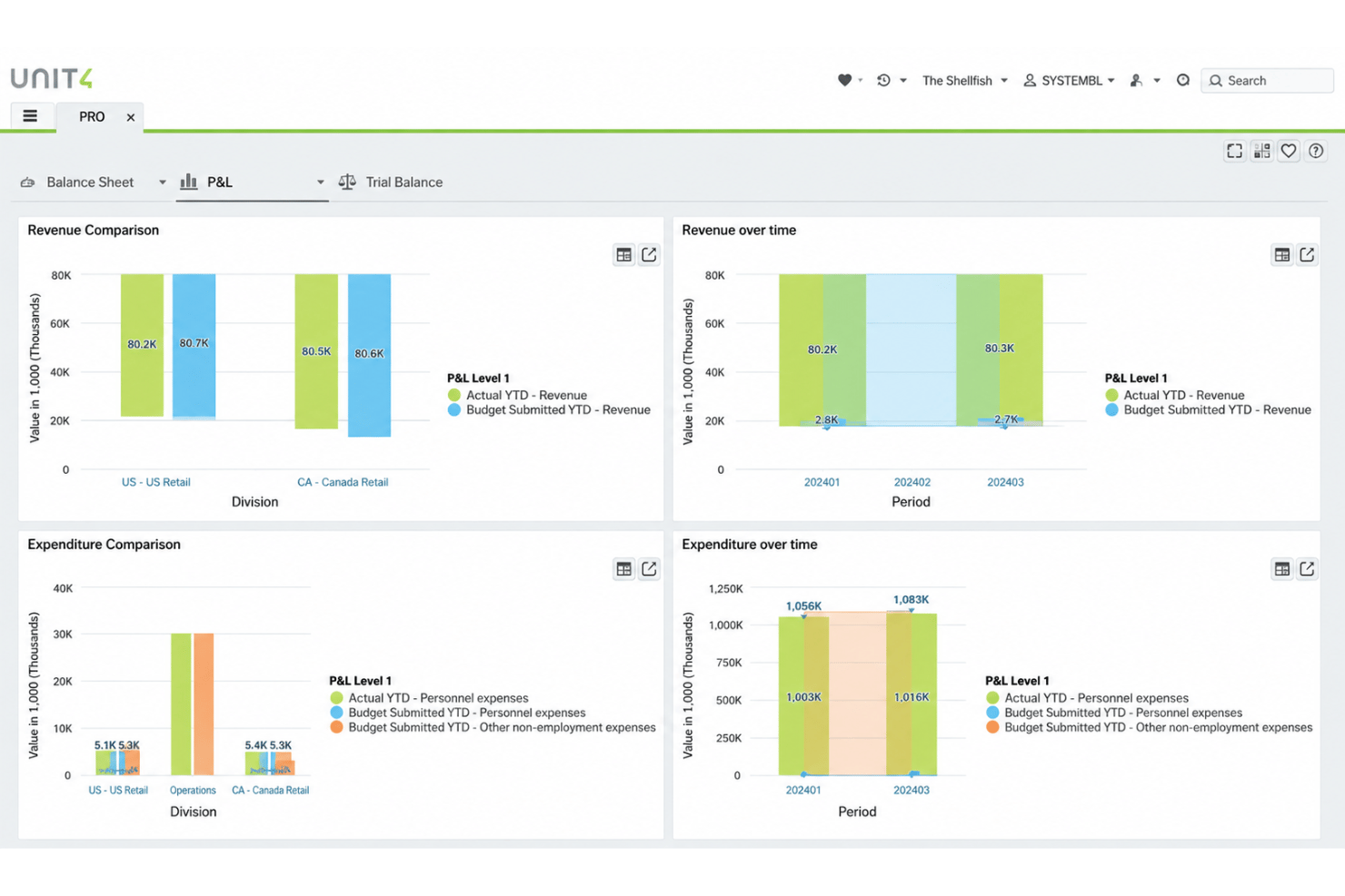 Unit4 analytics with financial, project, and operational reports.