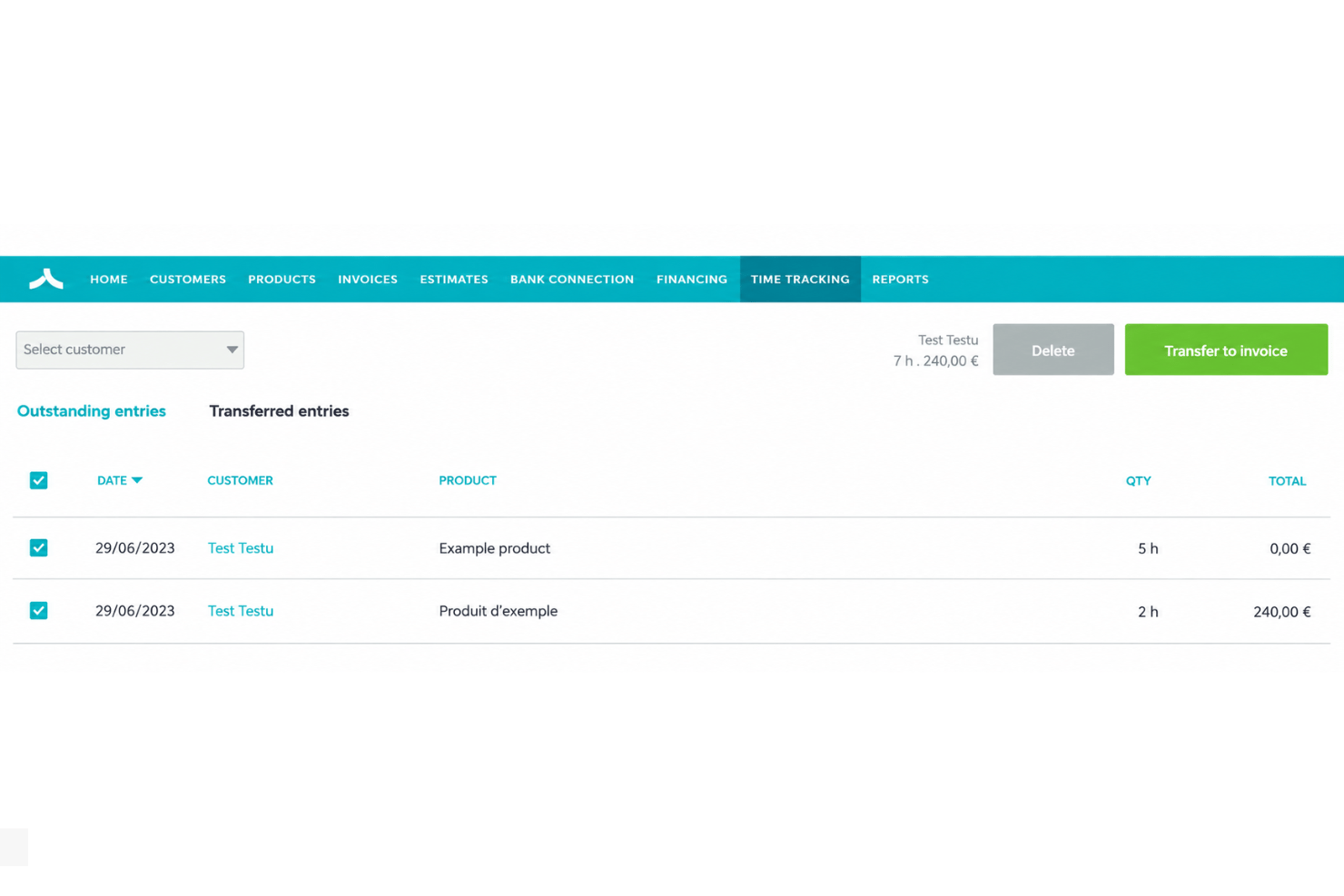 Zervant time and expense tracking with client and project billing.