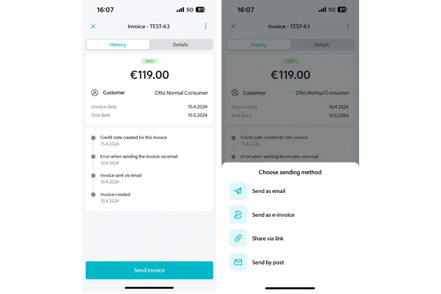 Zervant mobile app for invoices, payment status, and expenses.