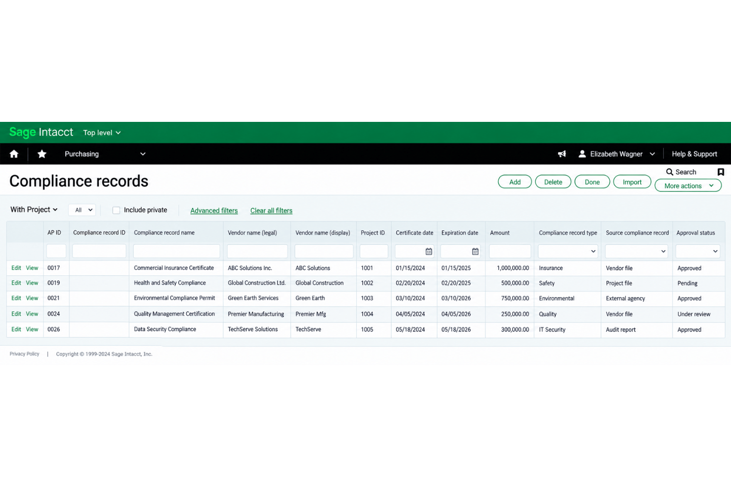 Sage Intacct audit tracking with change logs and compliance reports.