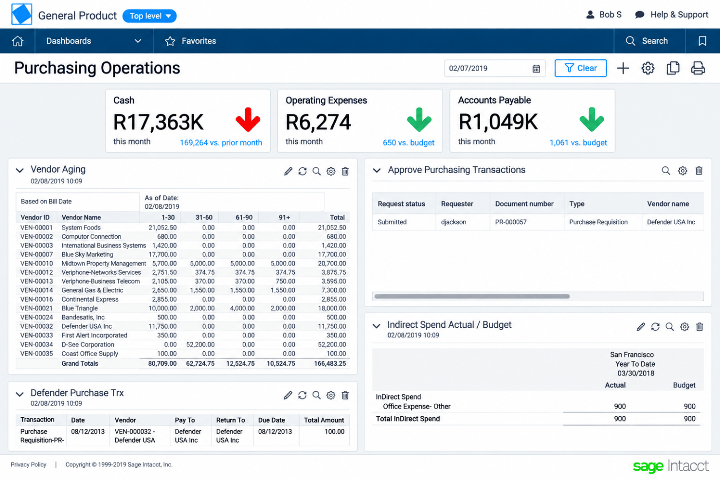 Sage Intacct spend management with budgets, purchasing, and approvals.