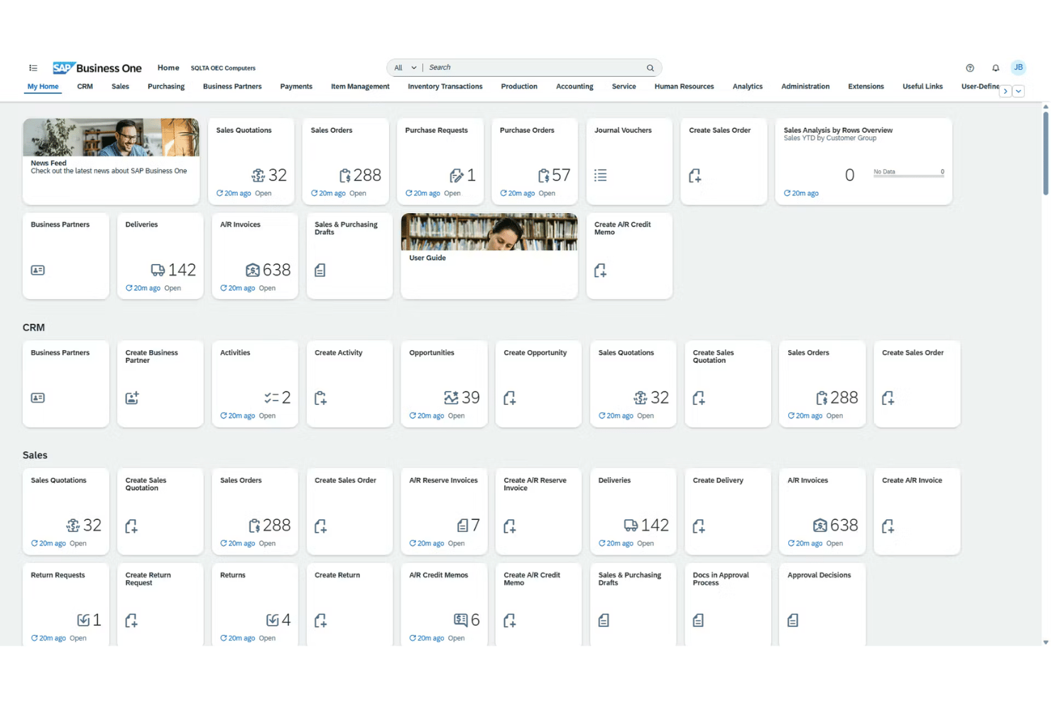 SAP Business One centralizes finance, sales, and inventory workflows.