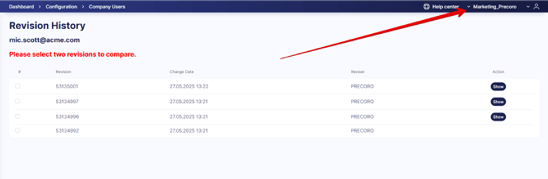 Precoro Expands User Permission Revision History