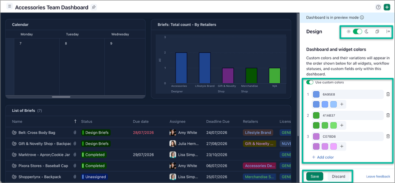 Wrike Adds Custom Color Palettes for Dashboards