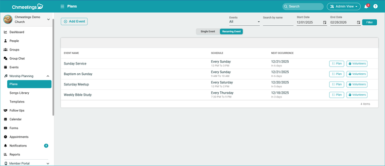 ChMeetings Launches Centralized Worship Planning Tools