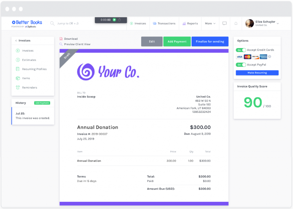 ZipBooks screenshot - 19 Beste Buchhaltungssoftware für kleine Unternehmen & mehr in 2026 (Von Experten überprüft)