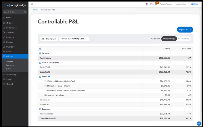MarginEdge screenshot - 23 Meilleurs Logiciels de Comptabilité pour les Entreprises de Services (Analyse 2026)