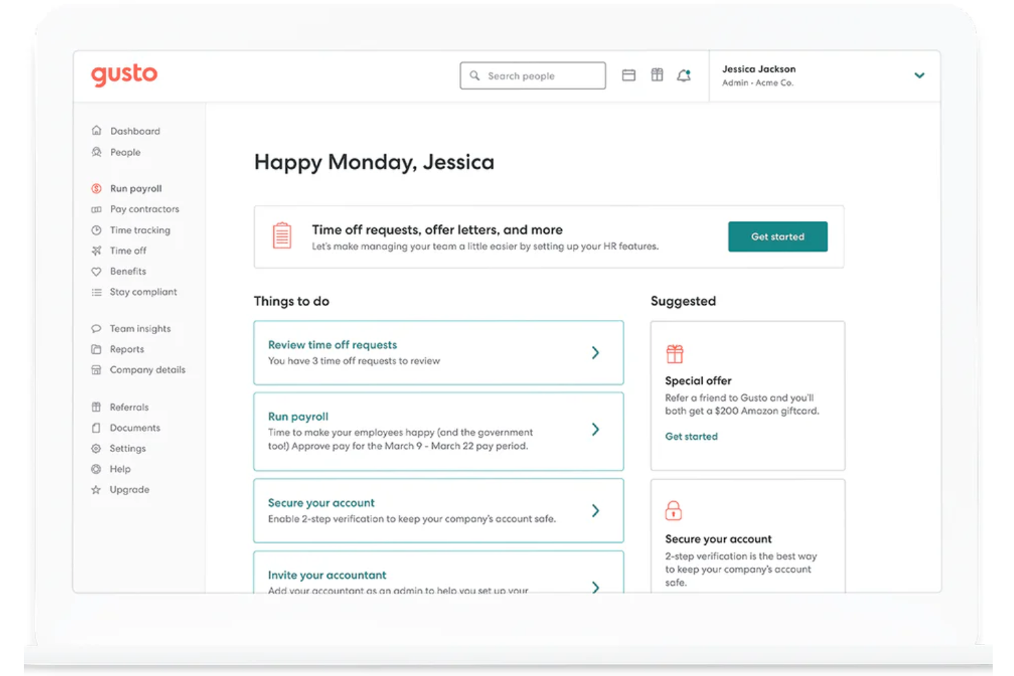 Gusto screenshot - 18 Meilleurs Logiciels de Comptabilité avec Paie pour Petites Entreprises Testés en 2026
