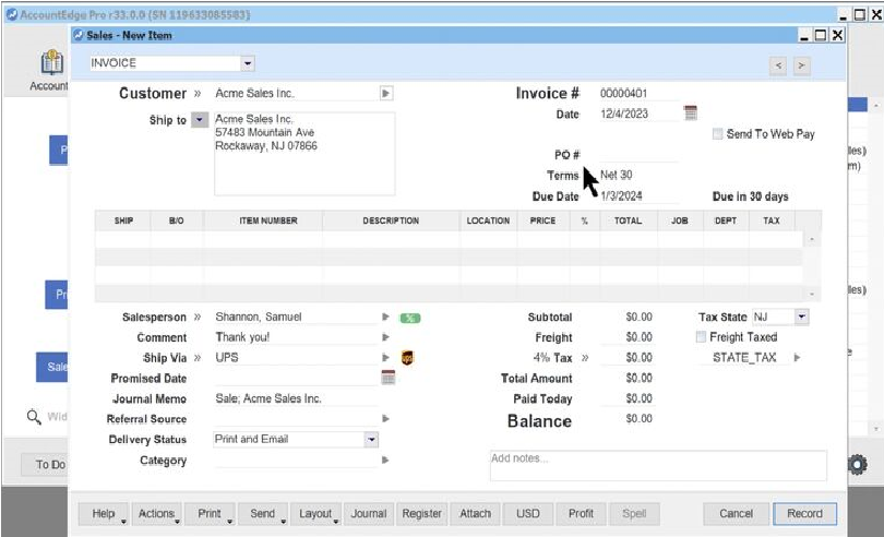 AccountEdge screenshot - 21 meilleurs logiciels de comptabilité pour les équipes analysés en 2026