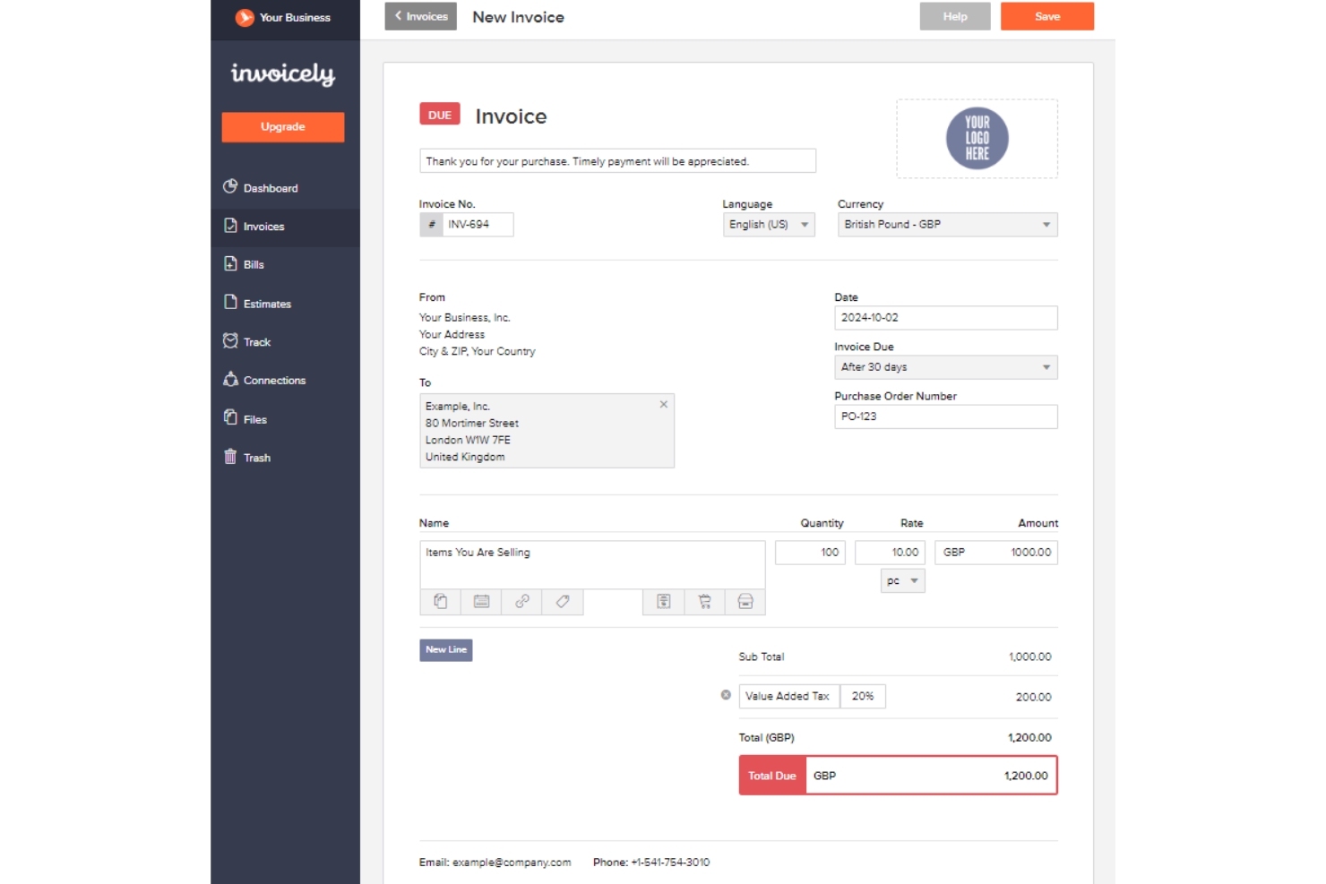 Invoicely screenshot - 22 beste QuickBooks-Alternativen im Test 2026