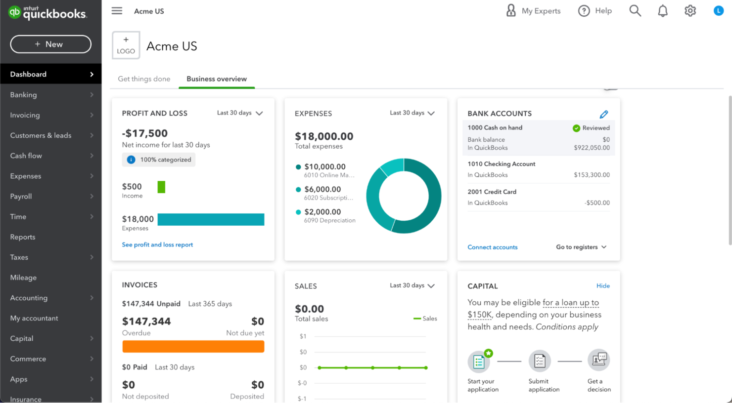 QuickBooks screenshot - 20 Beste Buchhaltungssoftware mit CRM im Test 2026