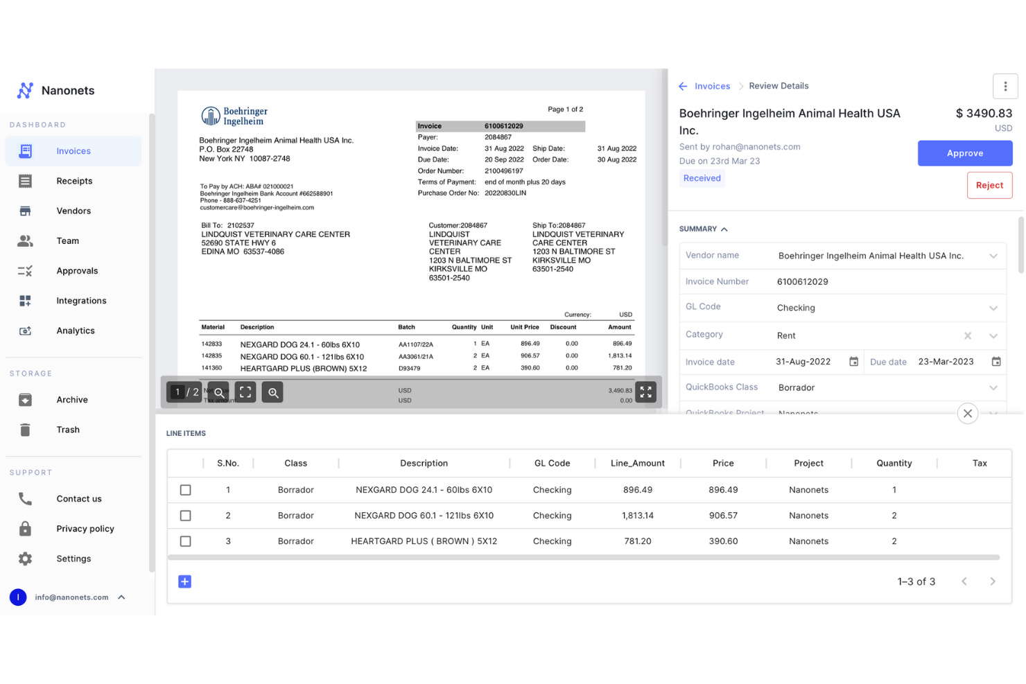 Nanonets screenshot - 24 beste Buchhaltungssoftware für Verbindlichkeiten für kleine Unternehmen im Jahr 2026 getestet