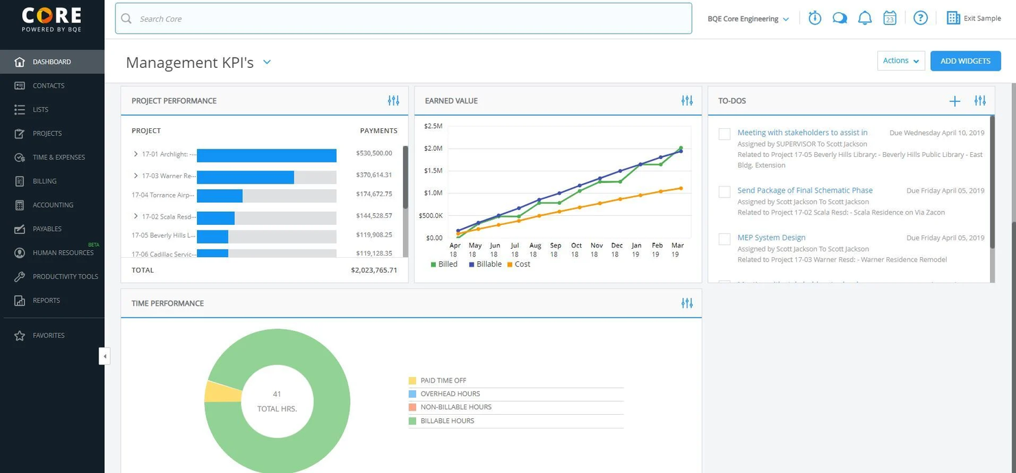 BQE Core screenshot - 17 Meilleurs Logiciels de Comptabilité pour l’Ingénierie Passés en Revue en 2026