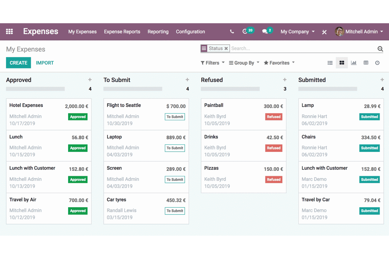 Odoo screenshot - Die 20 besten Softwarelösungen für Reise- und Spesenmanagement im Test 2026