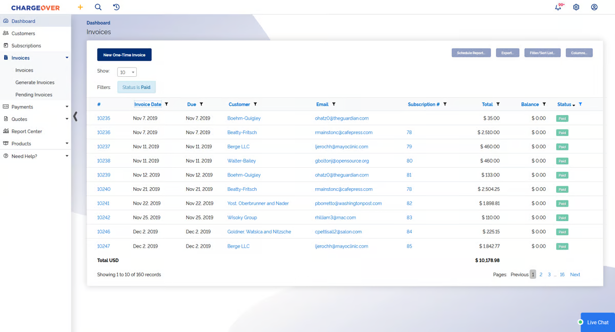 ChargeOver screenshot - 20 meilleurs logiciels de gestion de facturation examinés en 2026