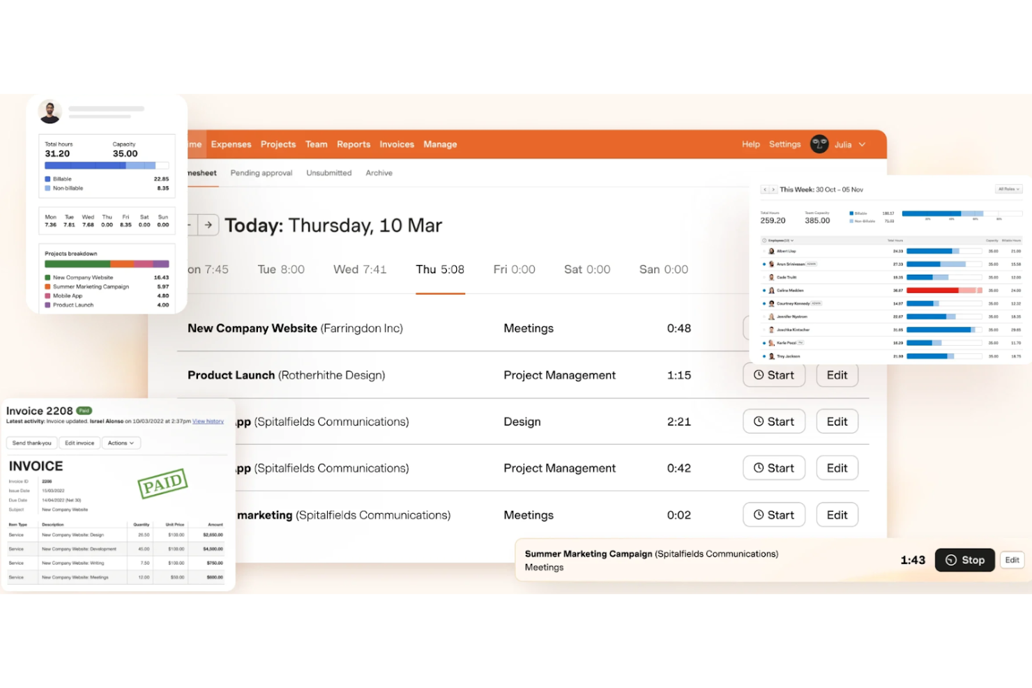 Harvest screenshot - 20 Beste Kostenlose Rechnungssoftware im Test 2026