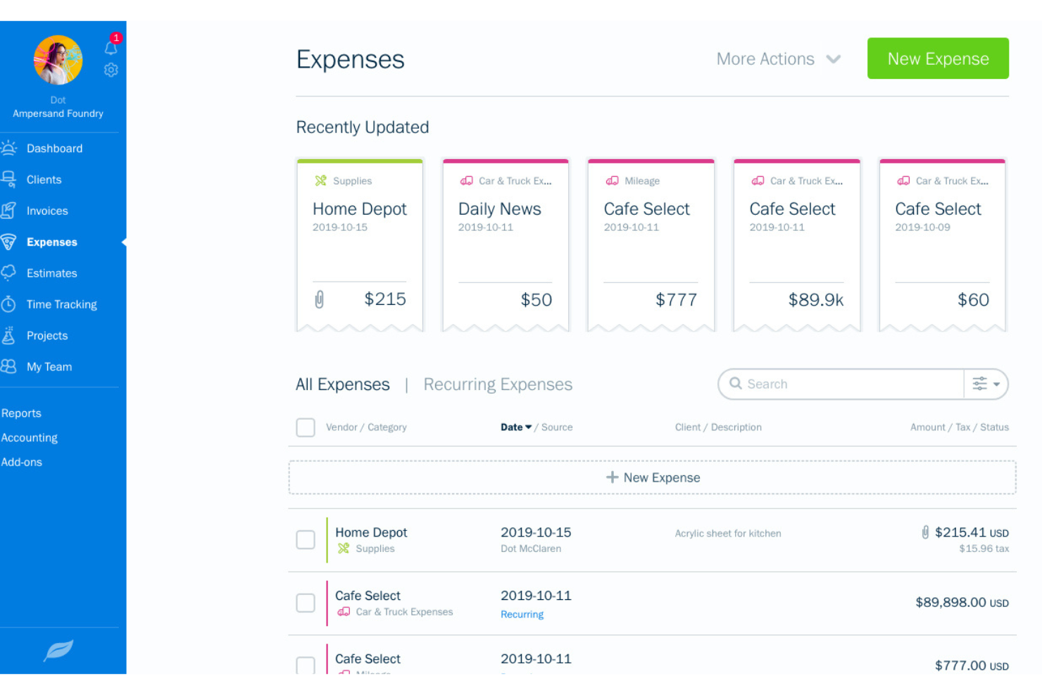 FreshBooks screenshot - 16 Meilleurs Logiciels de Comptabilité pour Concessions Automobiles Passés en Revue en 2026