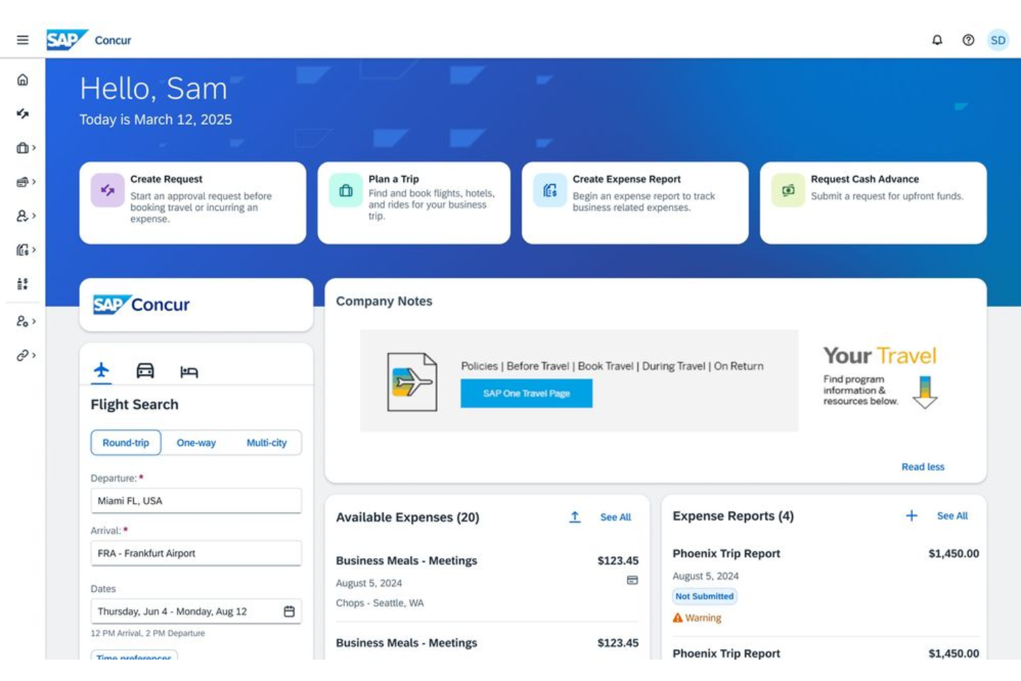 SAP Concur screenshot - 13 logiciels de gestion des dépenses par carte de crédit pour 2026