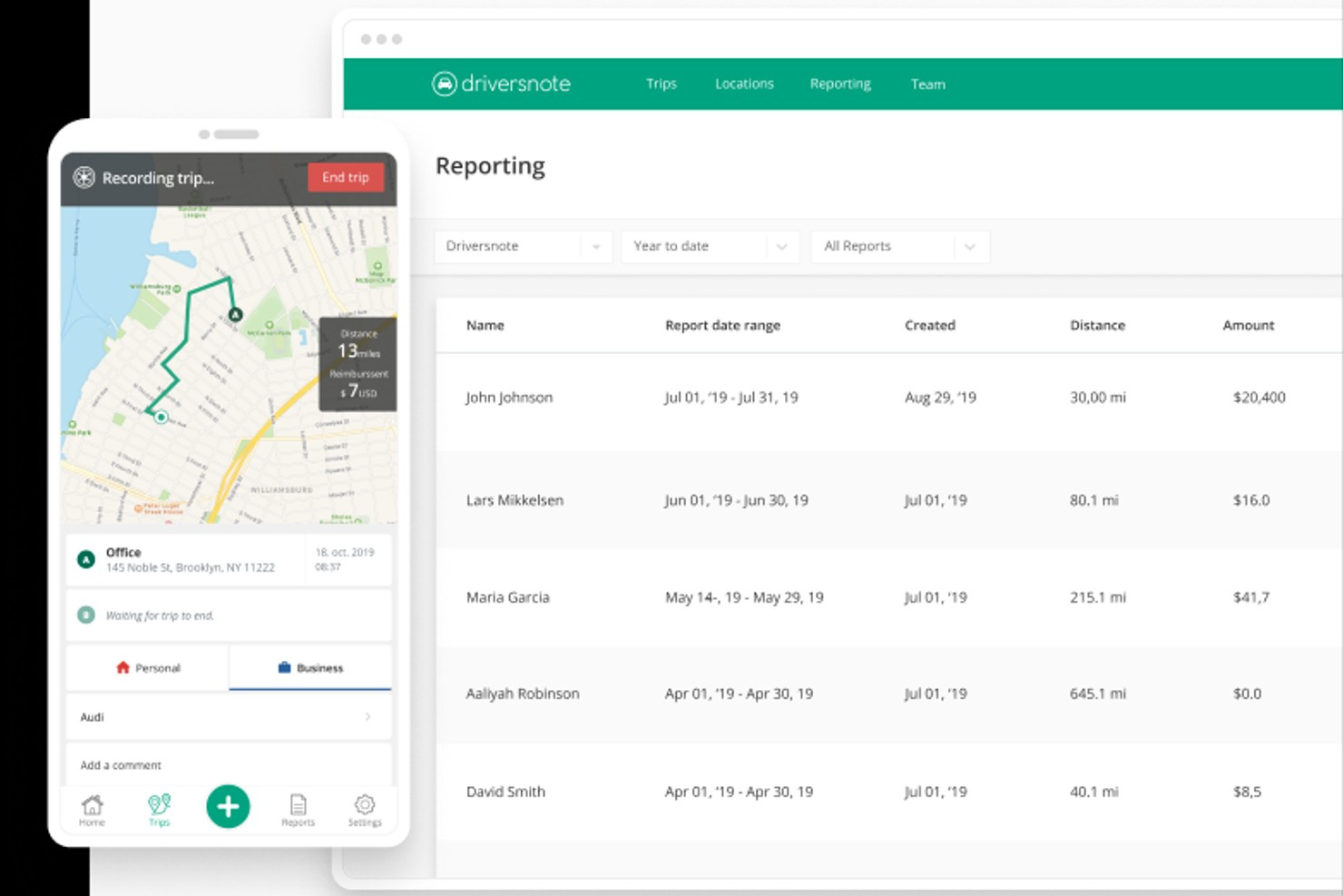 Driversnote screenshot - 13 logiciels de suivi du kilométrage pour 2026
