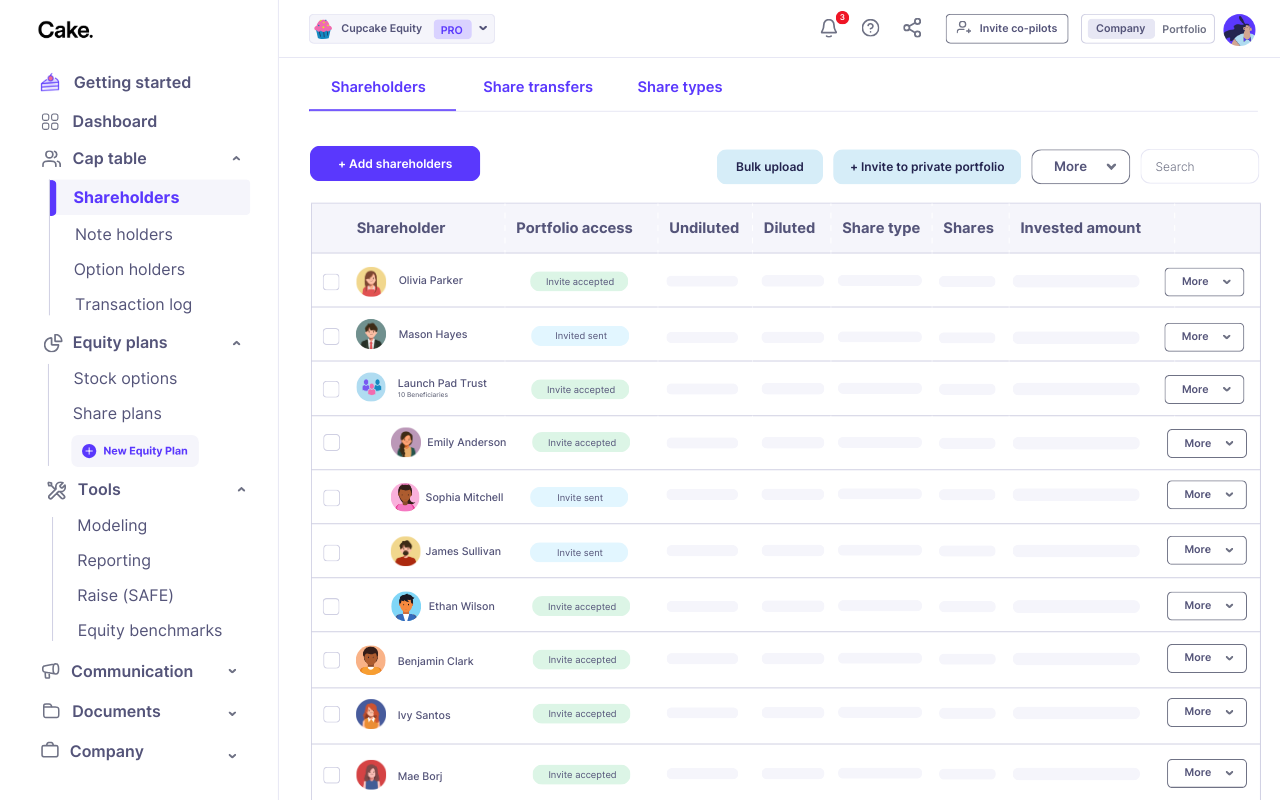 Cake Equity screenshot - 16 meilleurs logiciels de gestion des capitaux propres analysés en 2026