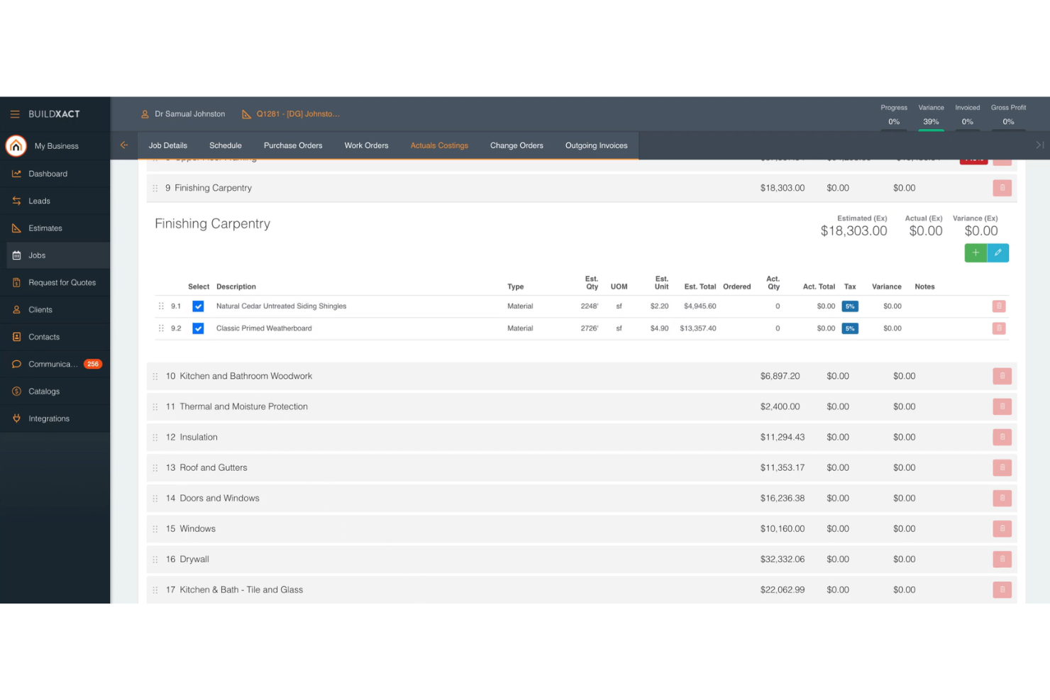 Buildxact screenshot - 13 Meilleurs Suivi des Dépenses de Construction en 2026