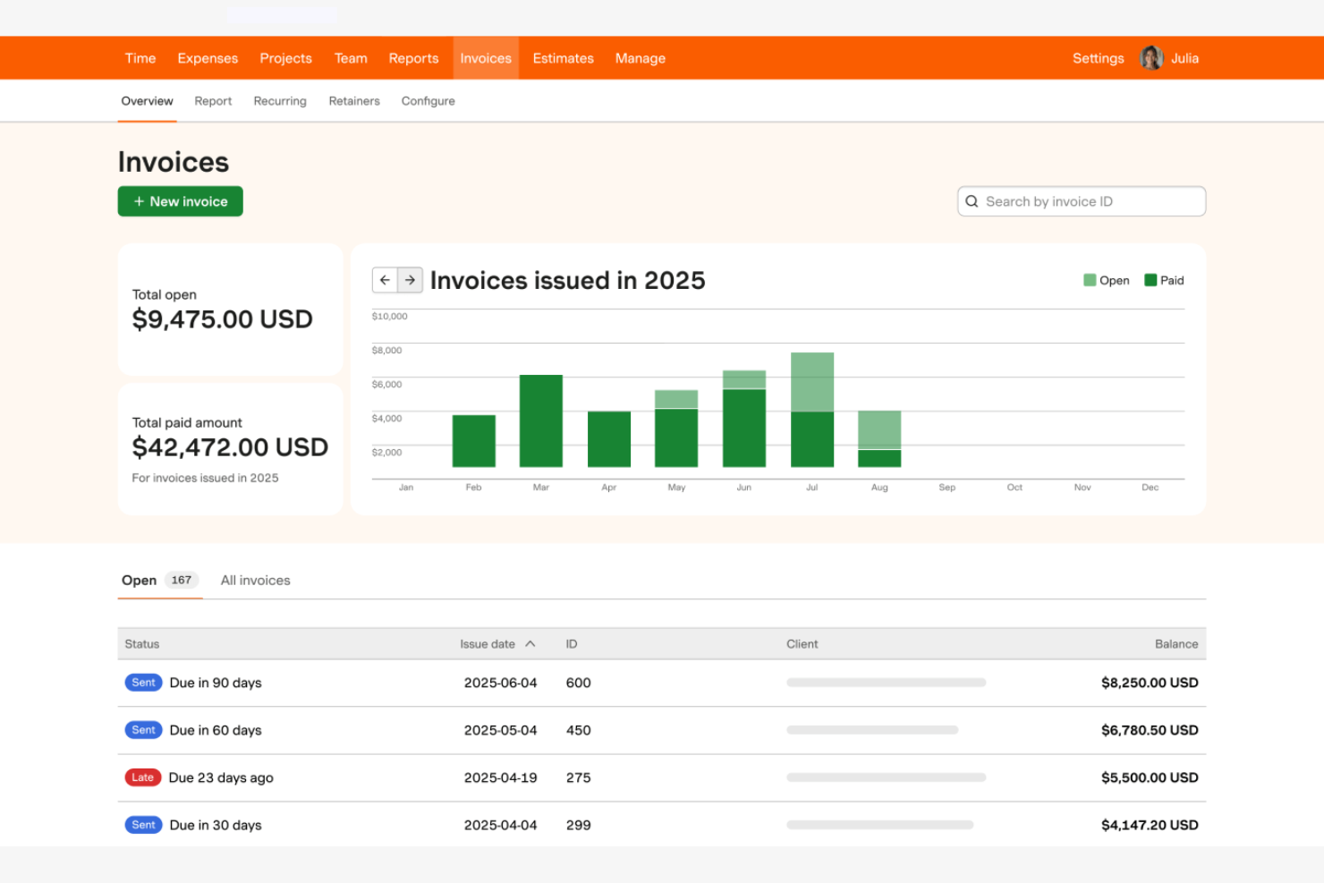 Harvest screenshot - 16 meilleurs logiciels de facturation B2B évalués en 2026