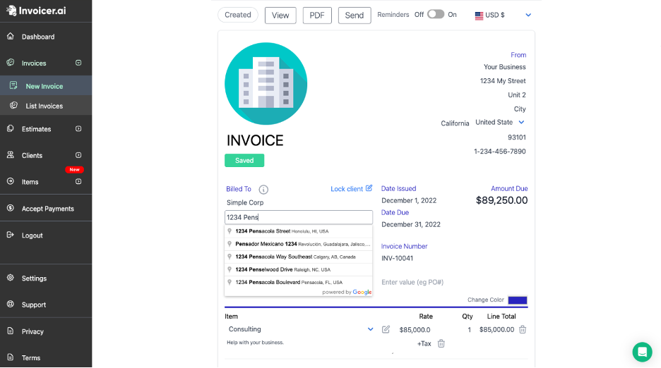 Invoicer.ai screenshot - 12 Meilleurs Logiciels de Facturation IA Passés en Revue en 2026